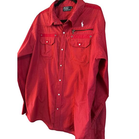 Rare VTG Polo Ralph Lauren Men’s Pearl Snap Long Sleeve Shirt Red Checkered - Picture 3 of 5